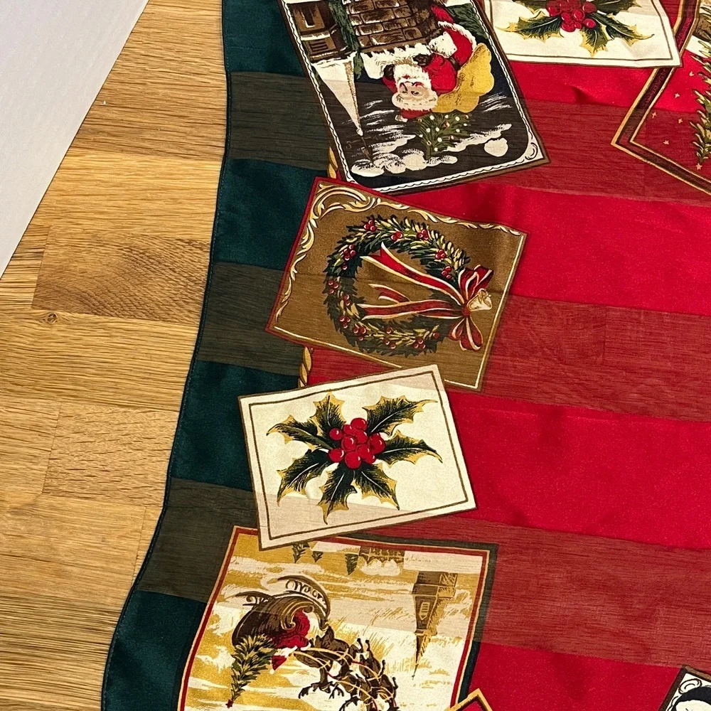 Lauren Ralph Lauren 100% Silkisoie Red & Green Christmas Postcards Square Scarf